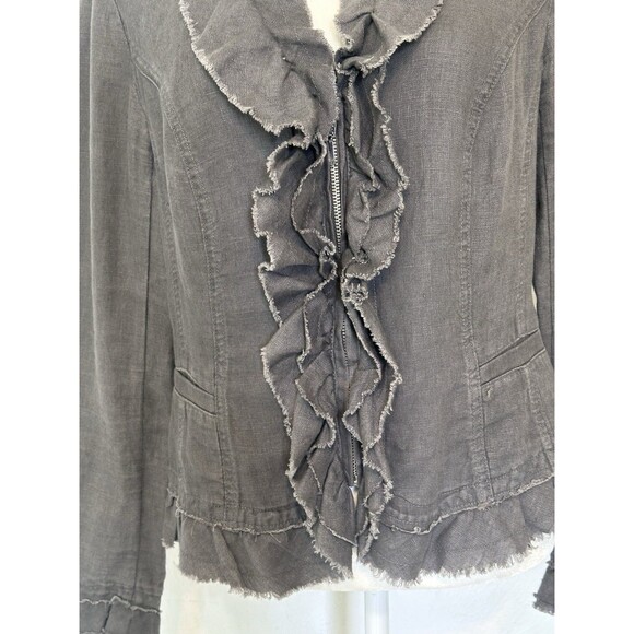 INC INTERNATIONAL CONCEPTS Size M Gray Linen Fringe Ruffle Zip Jacket Boho - Picture 2 of 11